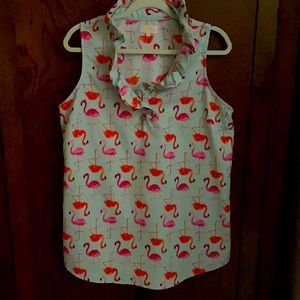 Mudpie flamingo print ruffle neck top